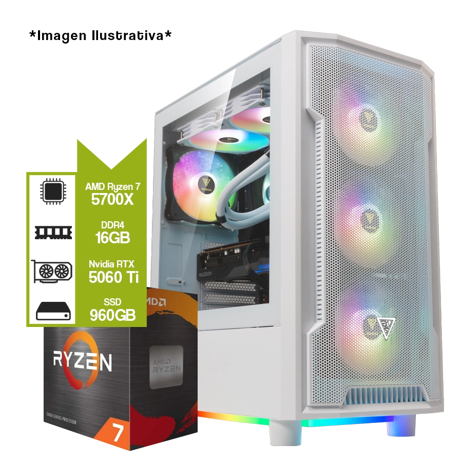 Pc Armada Gamer AMD Ryzen Ryzen 7 5700X + B550M + 16GB + SSD 960GB + GeForce RTX 5060 Ti 