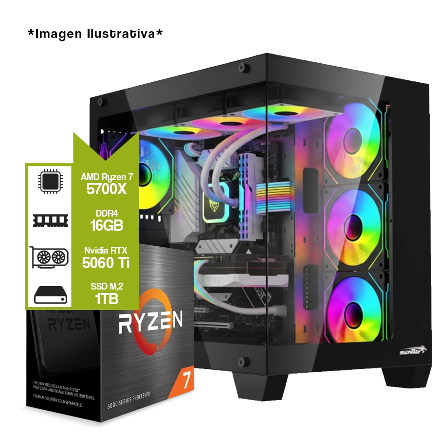 Pc Armada Gamer AMD Ryzen Ryzen 7 5700X + B550M + GeForce RTX 5060 Ti + 16GB + M.2 1TB 