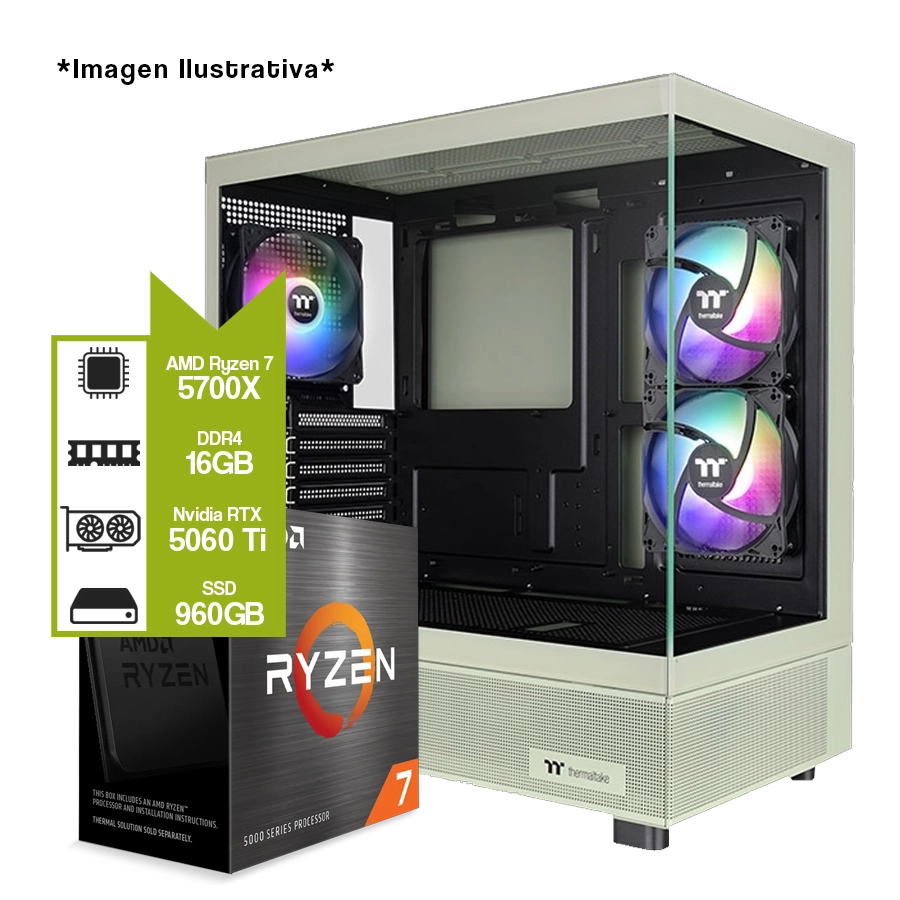 Pc Armada Gamer AMD Ryzen Ryzen 7 5700X + B550M + GeForce RTX 5060 Ti + 16GB + SSD 960GB
