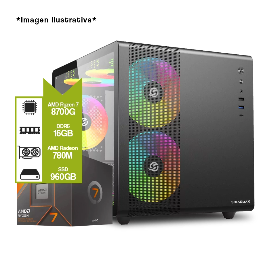 Pc Armada Gamer AMD Ryzen Ryzen 7 8700G + A620M + 16GB + SSD 960GB + 750W 80 PLUS Bronce