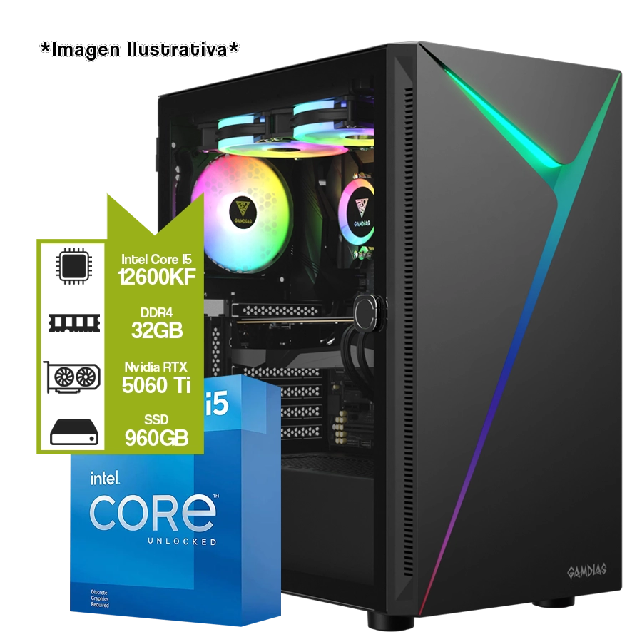 Pc Armada Gamer Intel Core I5 12600KF + H610M + 32GB + SSD 960GB + GeForce RTX 5060 Ti 