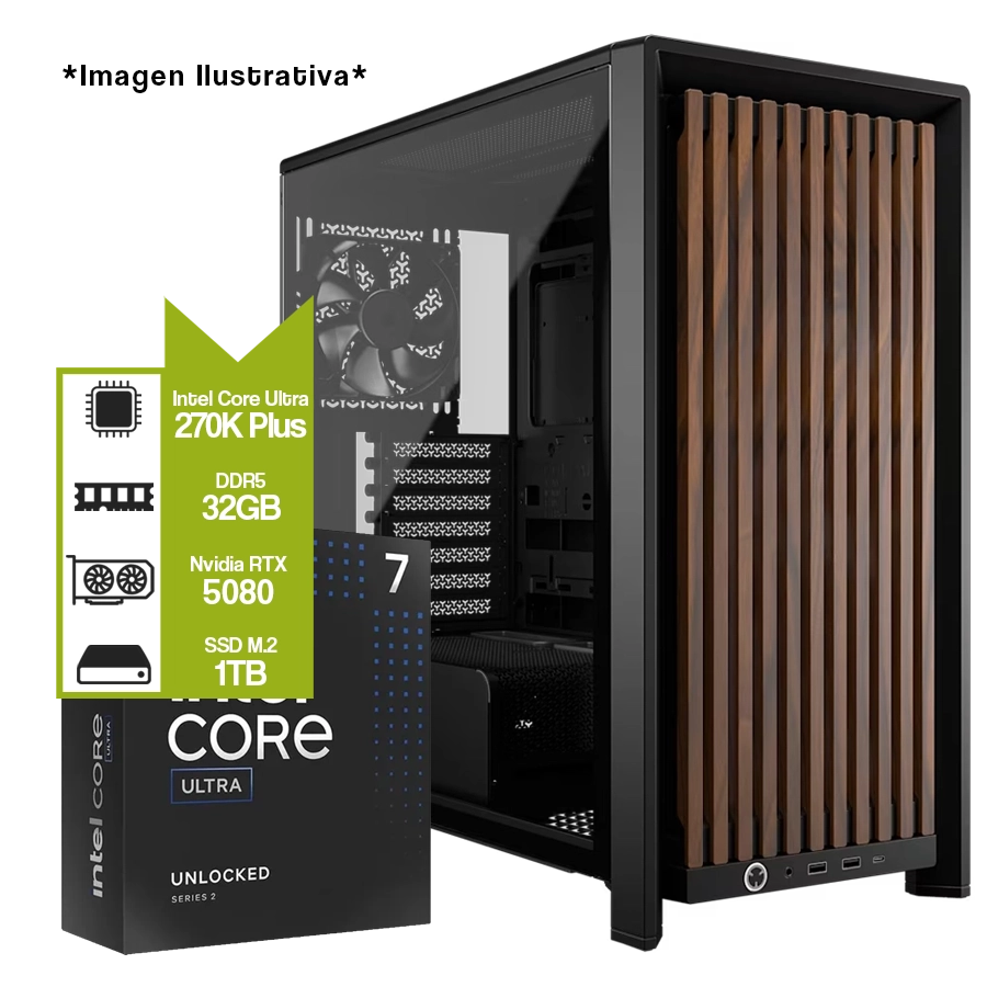 PC ARMADA GAMER INTEL CORE ULTRA 7 270K PLUS + B860 WIFI + GEFORCE RTX 5080 + 32GB DDR5 + M.2 1TB