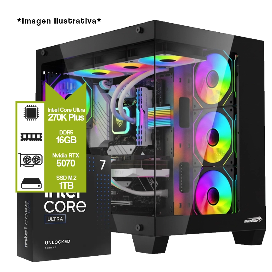 PC ARMADA GAMER INTEL CORE ULTRA 7 270K PLUS + H810M WIFI + GEFORCE RTX 5070 + 16GB DDR5 + M.2 1TB