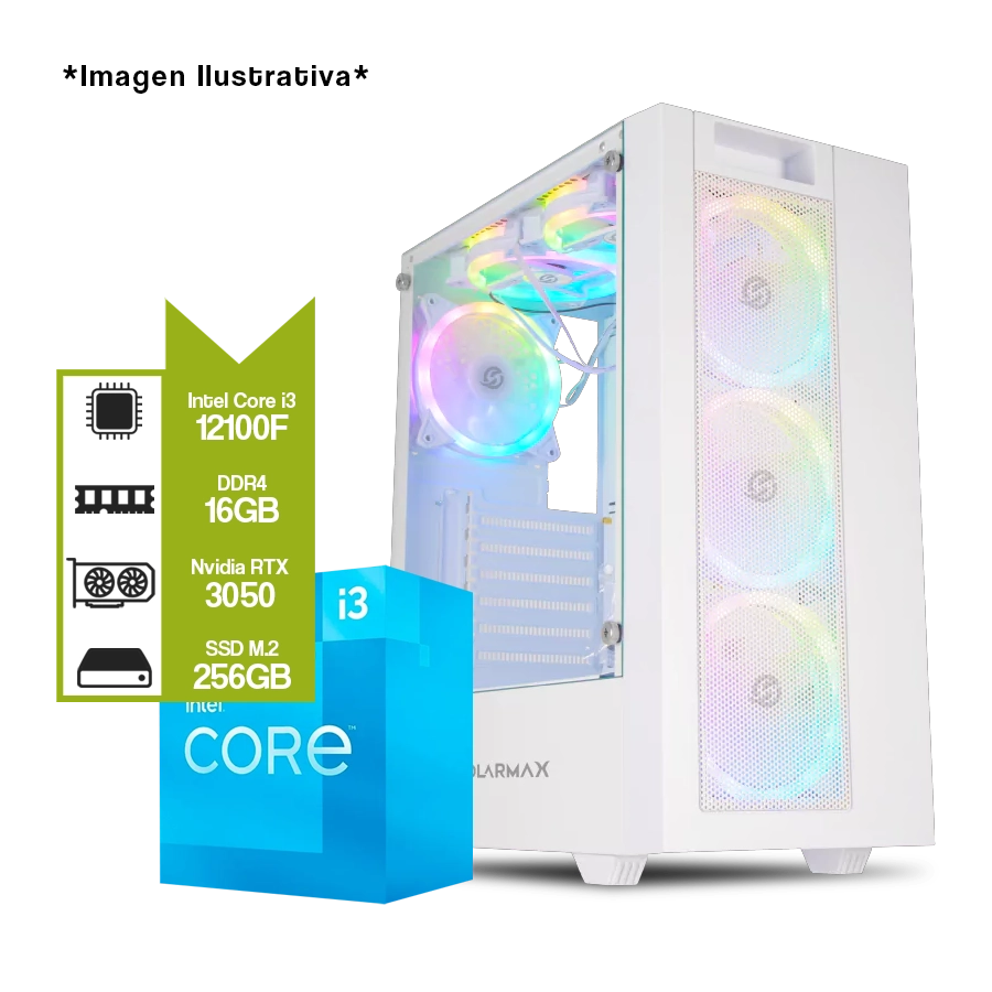 Pc Armada Gamer Intel Core i3 12100F + H610M + GeForce RTX 3050 + 16GB + M.2 256GB 