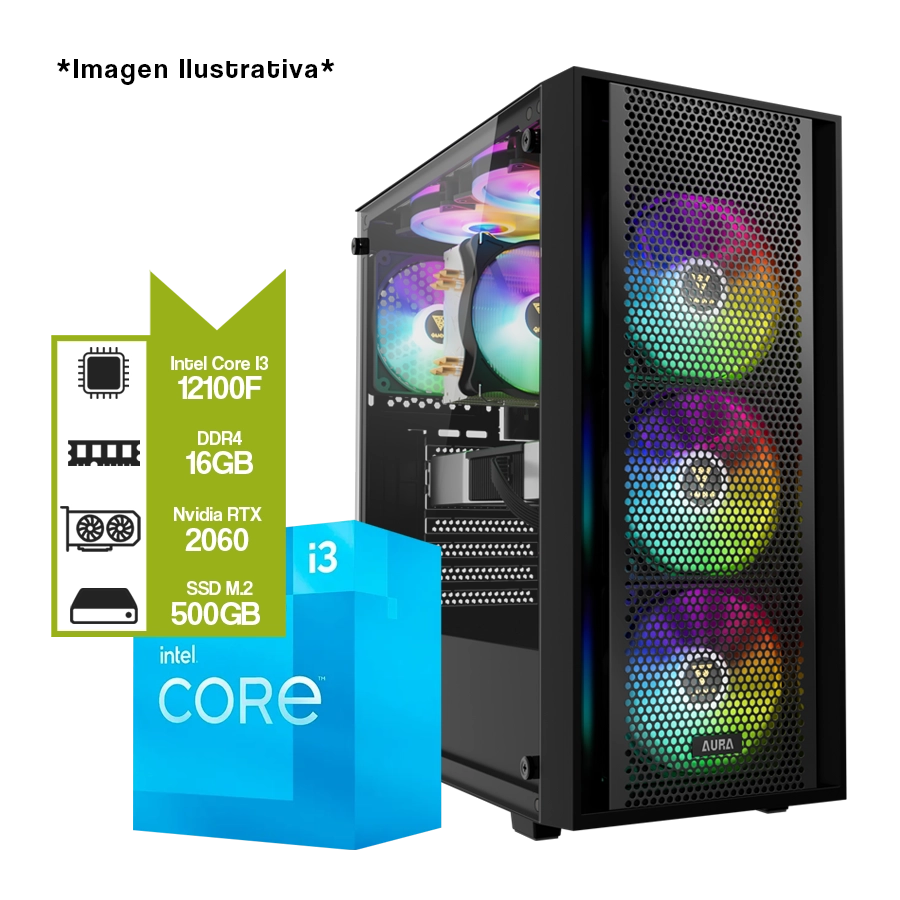 Pc Armada Gamer intel Core i3 12100F + H610M + 16GB + GeForce RTX 2060 + M.2 500GB 