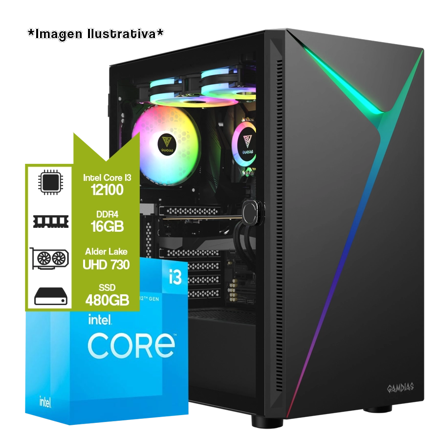 PC ARMADA INTEL CORE I3 12100 + H610M + 16GB DDR4 + SSD 480GB + ARGUS E4 + 500W 80 PLUS
