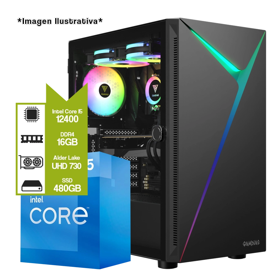 PC ARMADA INTEL CORE I5 12400 + H610M + 16GB DDR4 + SSD 480GB + ARGUS E4 + 500W 80 PLUS