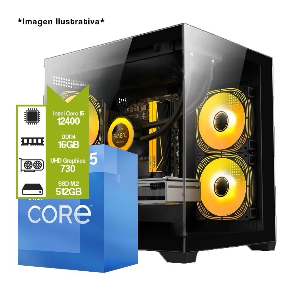 PC ARMADA INTEL CORE I5 12400 + H610M + 16GB DDR4 + M.2 500GB + JT-X93 + FUENTE 500W 80 PLUS