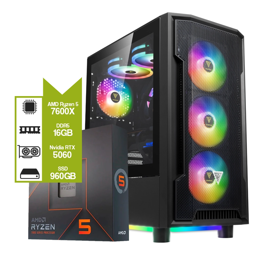 Pc armada AMD Ryzen 5 7600X + B650M WIFI + 16GB DDR5 + GeForce RTX 5060 + SSD 960GB 