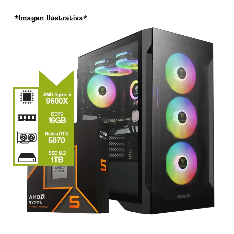 Pc armada AMD Ryzen 5 9600X + B650M WIFI + 16GB DDR5 + GeForce RTX 5070 + M.2 1TB 