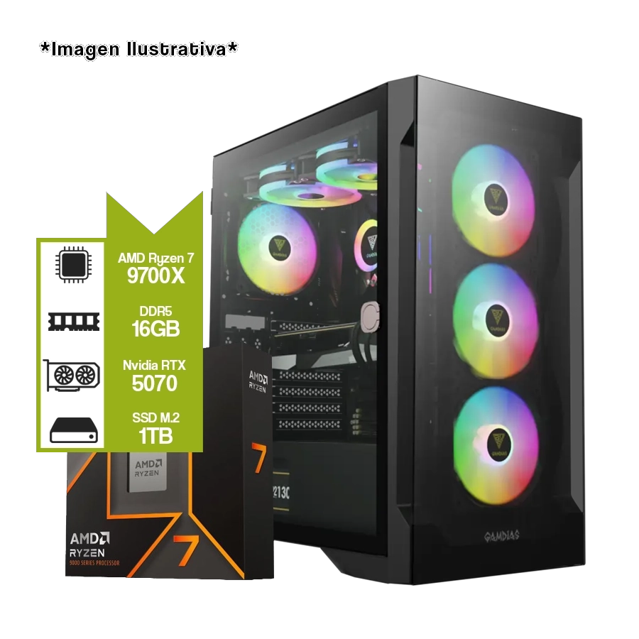 Pc armada AMD Ryzen 7 9700X + B650M WIFI + 16GB DDR5 + GeForce RTX 5070 + M.2 1TB 