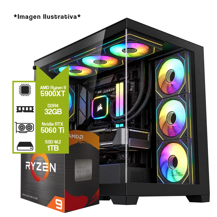Pc armada Gamer AMD Ryzen 9 5900XT + B550M + GeForce RTX 5060 Ti + 32GB DDR4 + M.2 1TB 