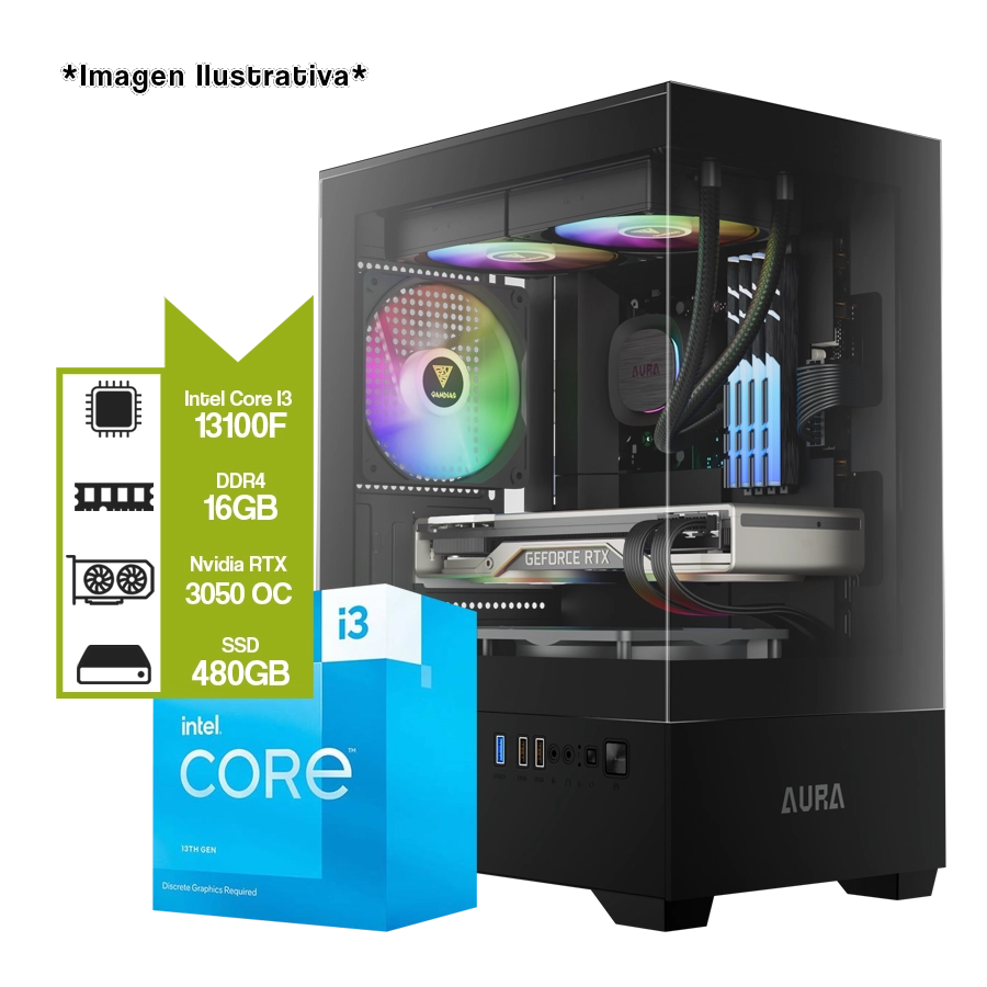 PC Armada Intel i3-13100F + RTX 3050 + H610M + 16GB DDR4 + 480GB SSD