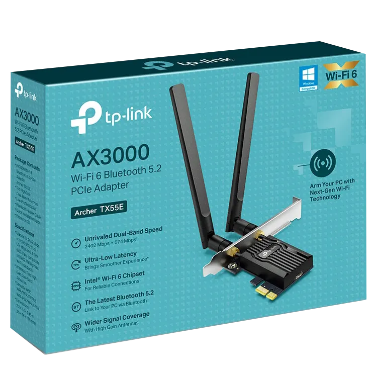 Placa Wi-Fi + Bluetooth TP-Link Archer TX55E AX3000 Wi-Fi 6 BT 5.2 PCIe