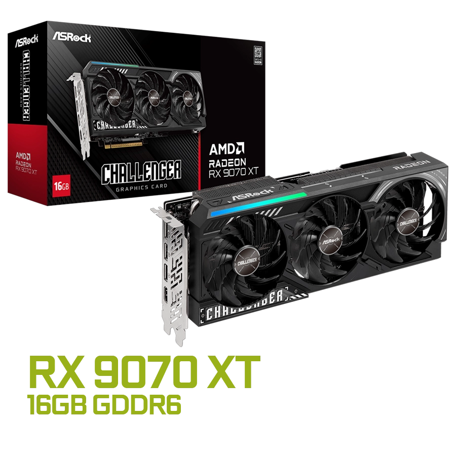 Placa de Video ASRock Radeon RX 9070 XT Challenger 16GB GDDR6 256bit PCIe 5.0 LED