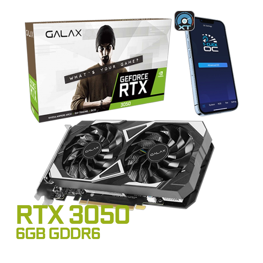 PLACA DE VIDEO GALAX GEFORCE RTX 3050 EX 1-CLICK OC 6GB GDDR6 96BIT PCIE 4.0 DVI HDMI DP