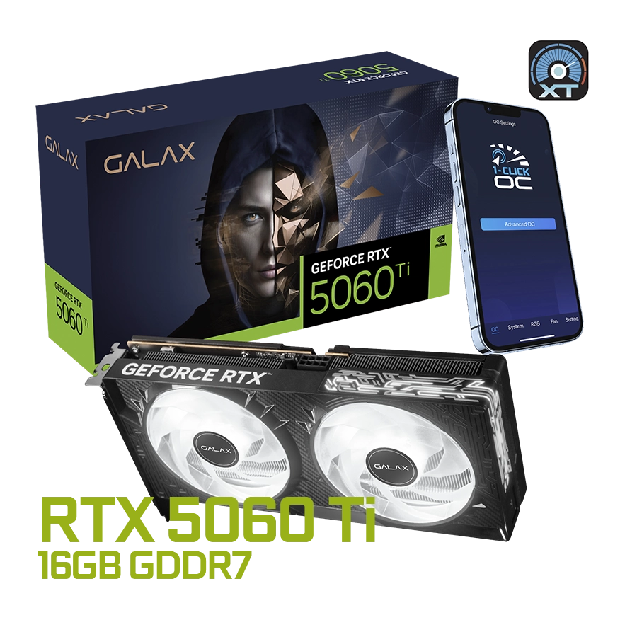 PLACA DE VIDEO GALAX GEFORCE RTX 5060 TI 1-CLICK OC 16GB GDDR7 128BIT PCIE 5.0
