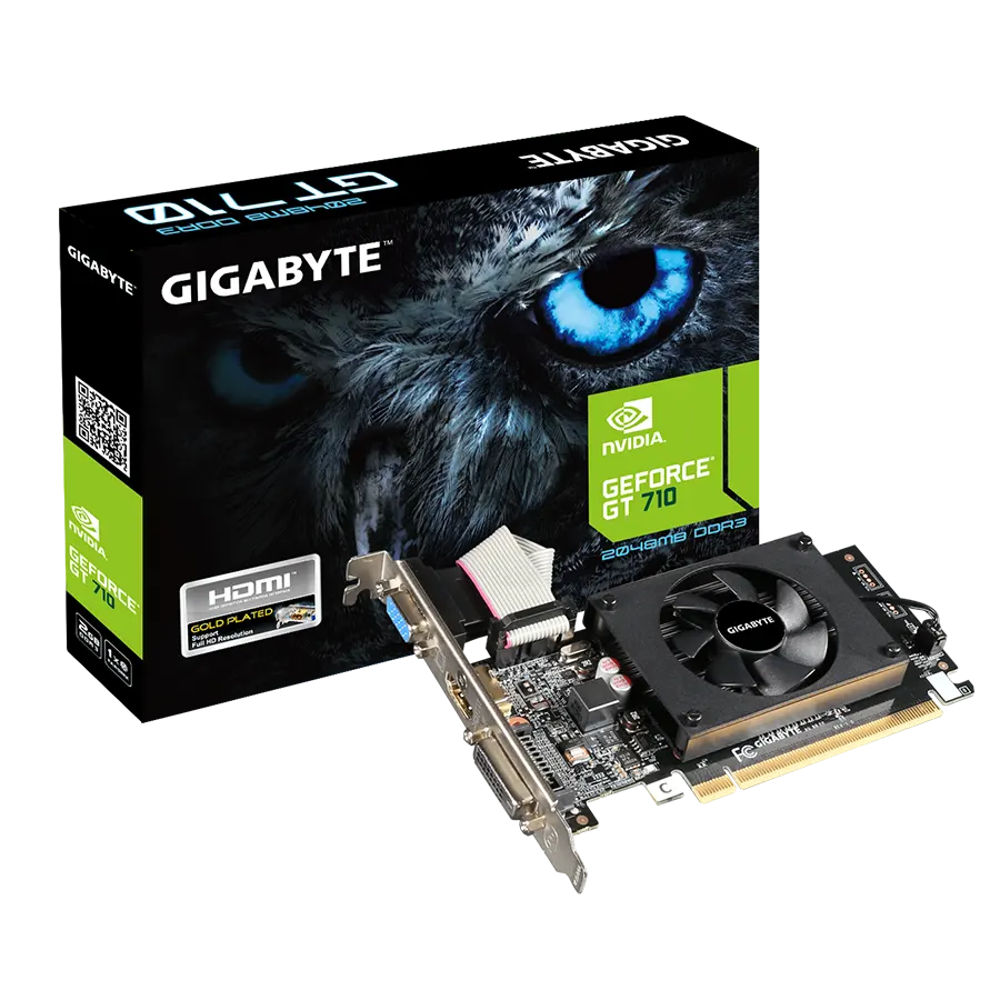 Placa de Video GIGABYTE GeForce GT 710 GV-N710D3-2GL (rev. 2.0) 2GB DDR3 64bit PCIe 2.0 VGA DVI HDMI