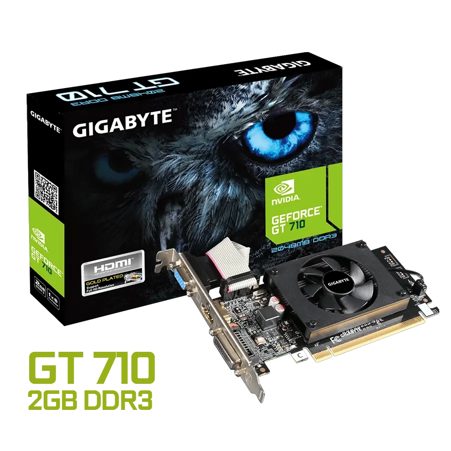Placa de Video GIGABYTE GeForce GT 710 GV-N710D3-2GL (rev. 2.0) 2GB DDR3 64bit PCIe 2.0 VGA DVI HDMI