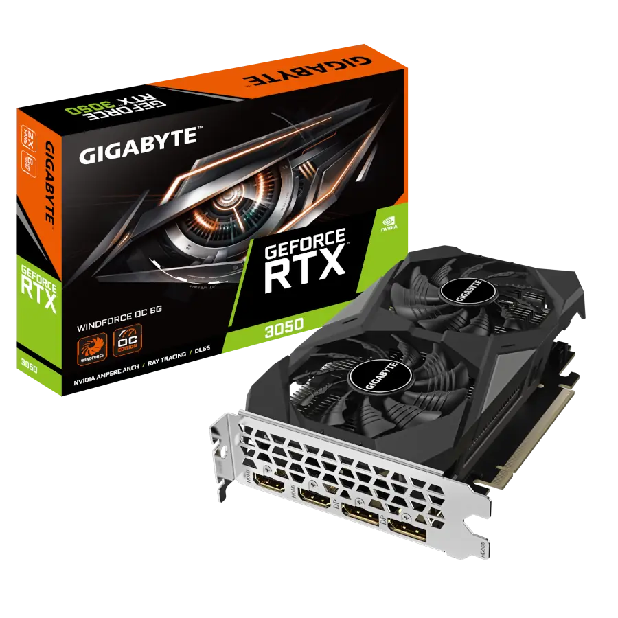 Placa de Video GIGABYTE GeForce RTX 3050 WINDFORCE OC 6GB GDDR6 96bit PCIe 4.0 2xDP 2xHDMI