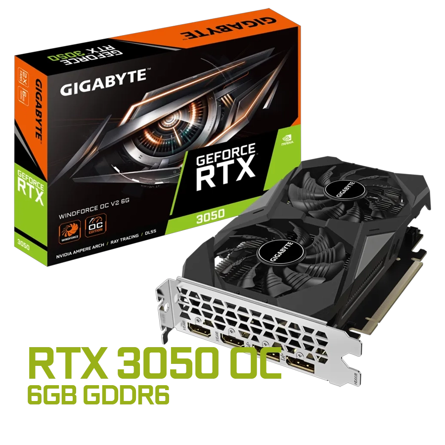 PLACA DE VIDEO GIGABYTE GEFORCE RTX 3050 WINDFORCE OC V2 6GB GDDR6 96BIT PCIE 4.0 2XHDMI 2XDP