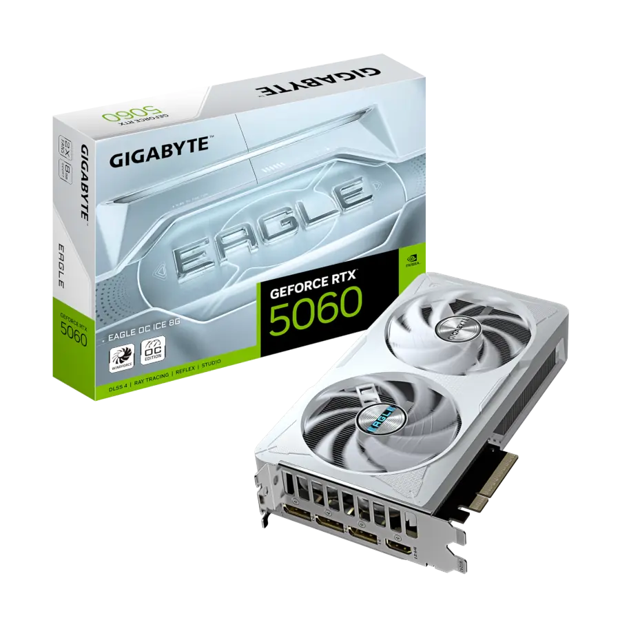 PLACA DE VIDEO GIGABYTE GEFORCE RTX 5060 EAGLE OC ICE 8GB GDDR7 128BIT PCIE 5.0 BLANCO