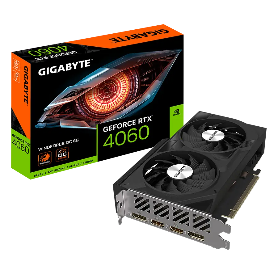 Placa de Video GIGABYTE NVIDIA GeForce RTX 4060 WINDFORCE OC 8GB GDDR6 128bit PCIe4.0 2xDP 2xHDMI