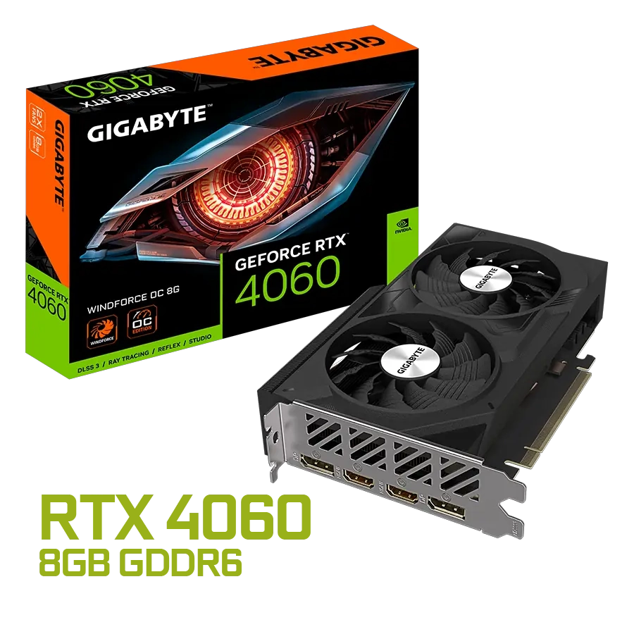 Placa de Video GIGABYTE NVIDIA GeForce RTX 4060 WINDFORCE OC 8GB GDDR6 128bit PCIe4.0 2xDP 2xHDMI