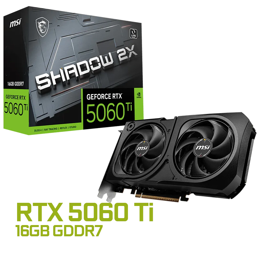 PLACA DE VIDEO MSI GEFORCE RTX 5060 TI SHADOW 2X PLUS 16GB GDDR7 128BIT PCIE 5.0