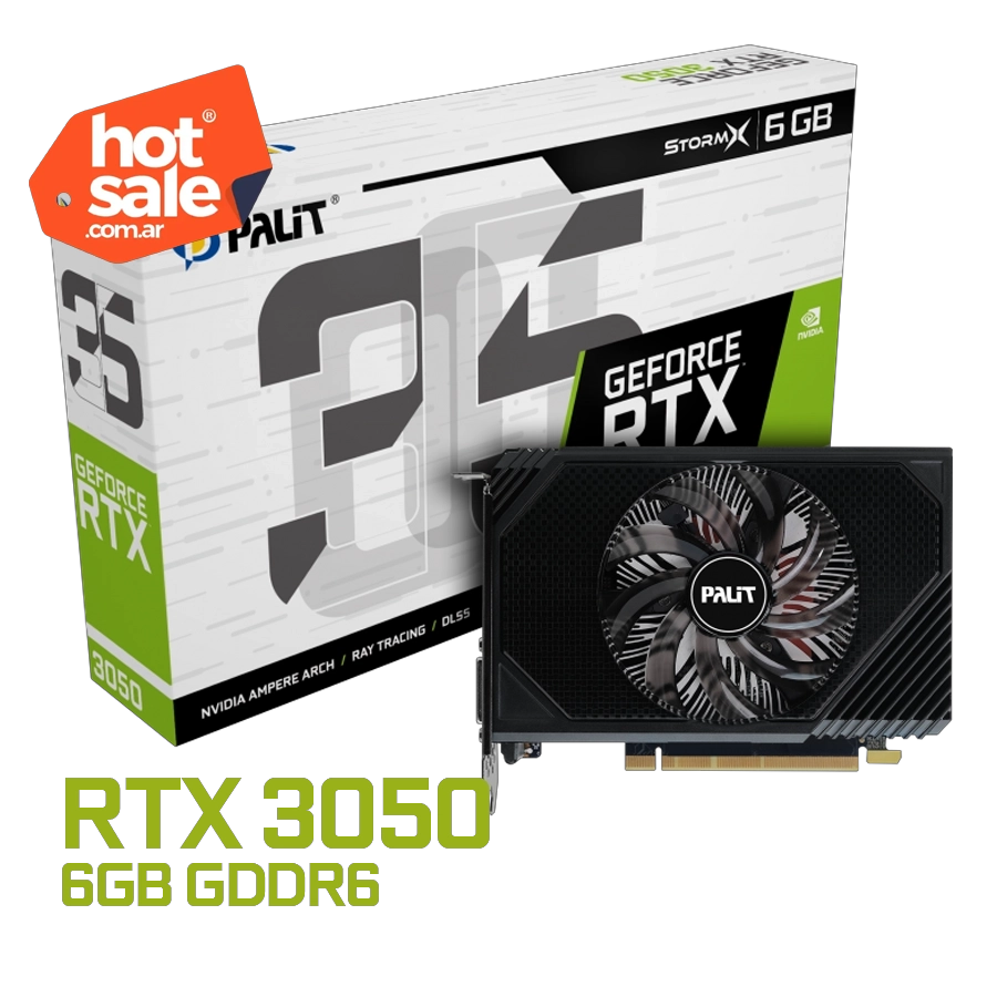 Placa de Video Palit GeForce RTX 3050 StormX 6GB GDDR6 96bit PCIe 4.0 mini-ITX DVI HDMI DP