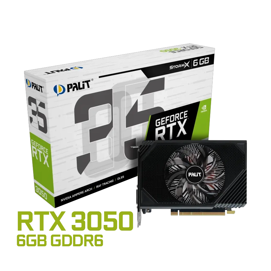 Placa de Video Palit GeForce RTX 3050 StormX 6GB GDDR6 96bit PCIe 4.0 mini-ITX DVI HDMI DP