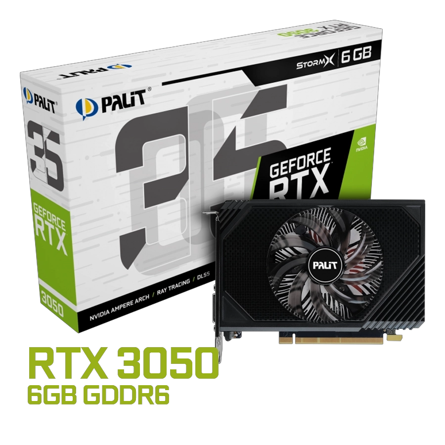Placa de Video Palit GeForce RTX 3050 StormX 6GB GDDR6 96bit PCIe 4.0 mini-ITX DVI HDMI DP