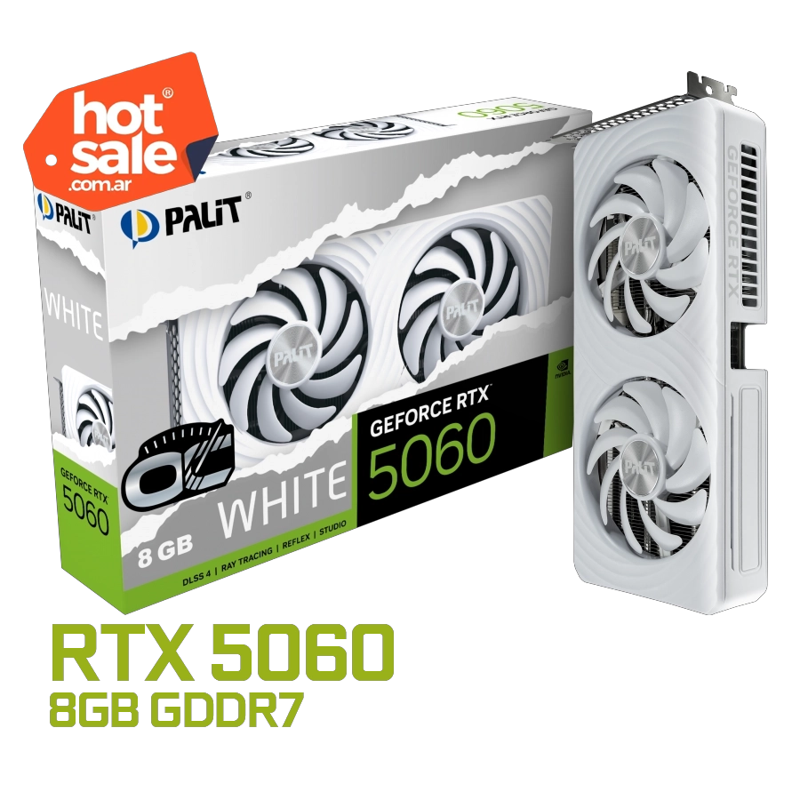 Placa de Video Palit GeForce RTX 5060 White OC 8GB GDDR7 128bit PCIe 5.0 RGB Blanco