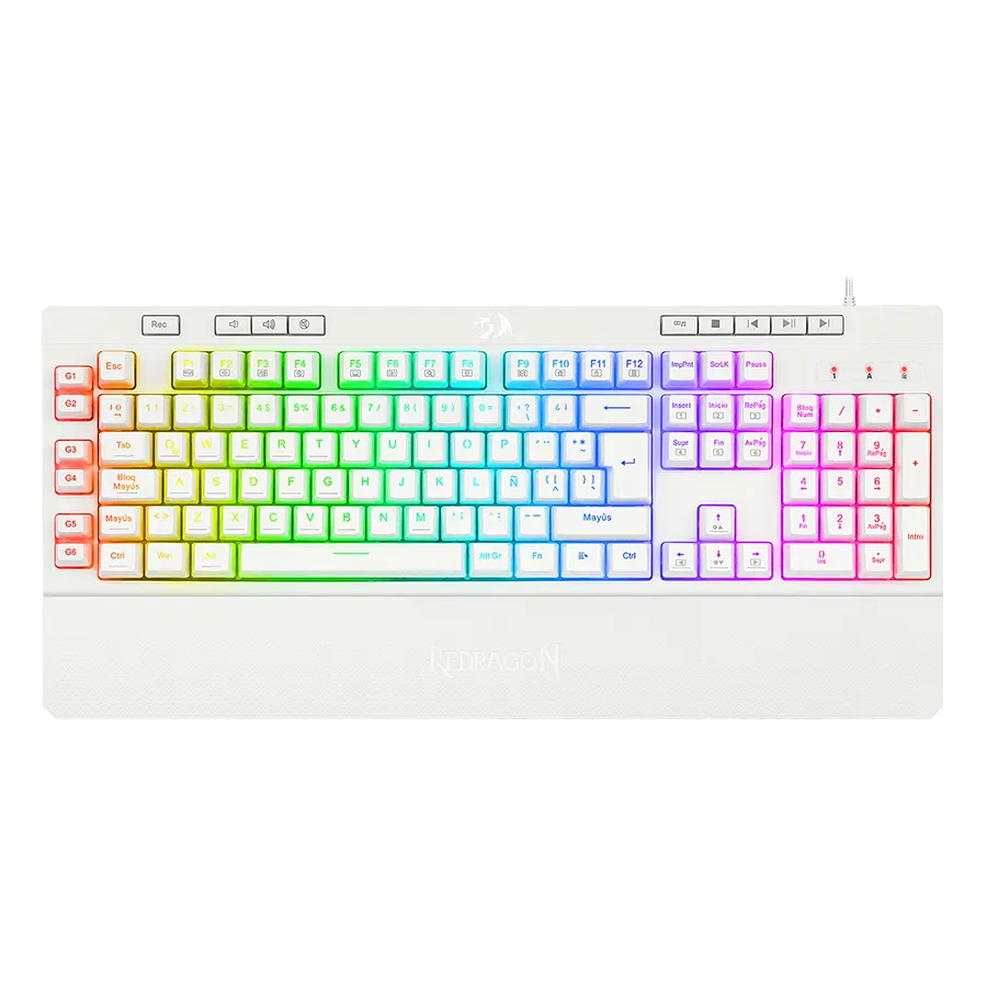 Teclado Gamer Redragon Shiva K512W RGB Reposamuñecas Blanco Español