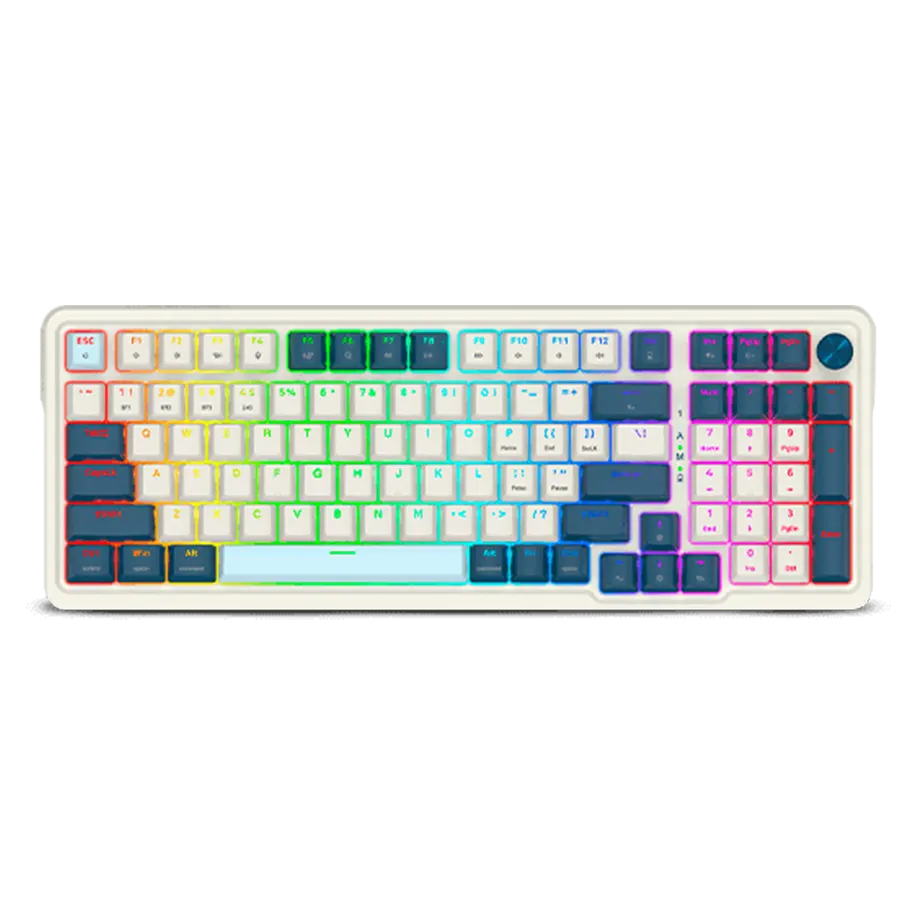 Teclado Mecánico Inalámbrico Redragon Eisa K686WB RGB PRO Bluetooth RF USB Blanco y Azul Inglés