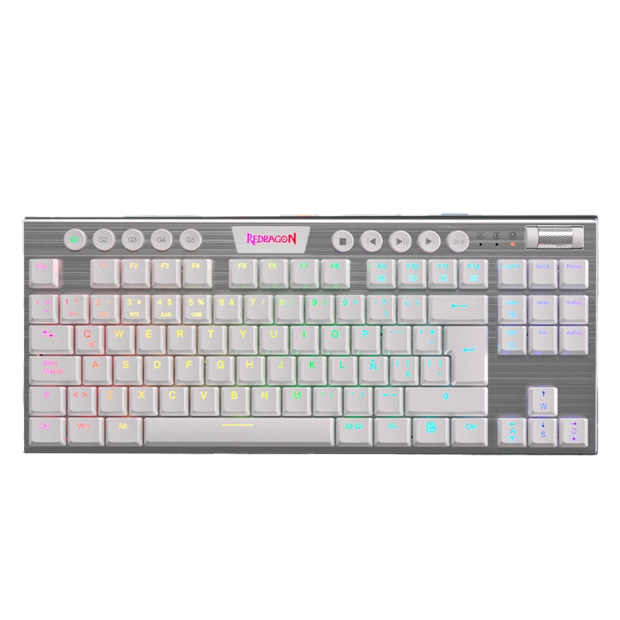 Teclado Mecánico Inalámbrico Redragon Horus TKL K621W RGB Blanco Switch Red Español LA