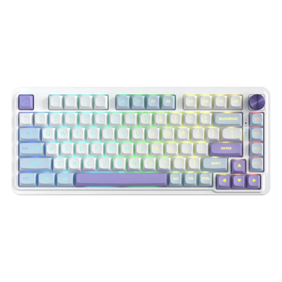 Teclado Mecánico Inalámbrico Redragon Ucal K673WBP RGB MAX 75% BT USB Blanco Azul y Púrpura Inglés