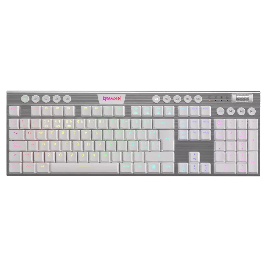 Teclado Mecánico Redragon Horus K619W RGB FS Blanco Switch Red Español