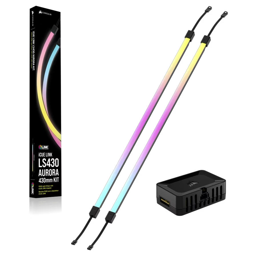 Tiras de Luz LED CORSAIR iCUE LINK LS430 Aurora RGB 2x430mm c/ Adaptador iCUE/ARGB